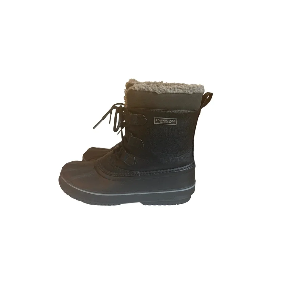 London Fog Big Boys Cheshire Winter Snow Duck Boots Black Faux Fur Lined Size 5